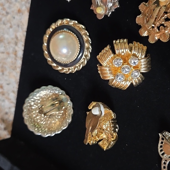 Elegant Gold and Black Clip On Women's Earrings Set Of 8 - Picture 12 of 17